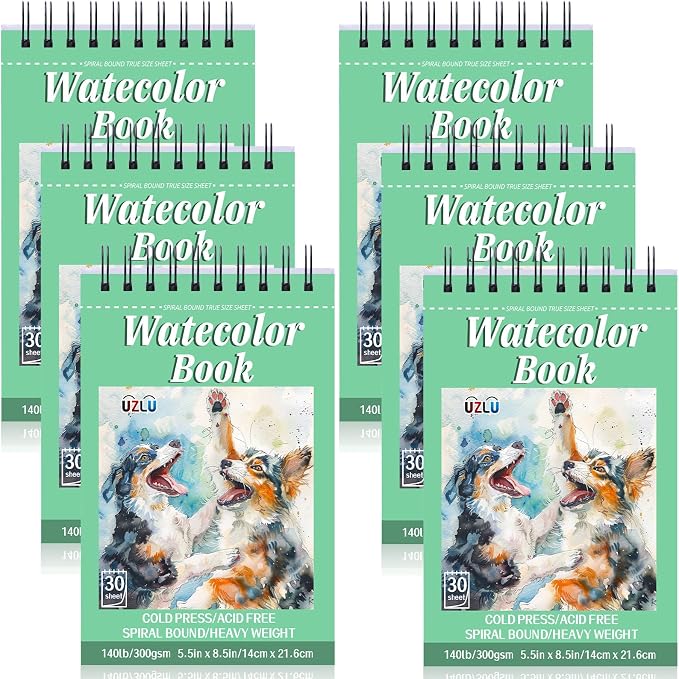 UZLU 6 Pack Watercolor Paper Pads, 5.5 x 8.5 Inch, 180 Sheets Total | 140 - Image 8