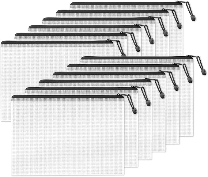 SUNEE Plastic Mesh Zipper Pouch 11x16 in Extra Large Zip File Bags by SUNEE