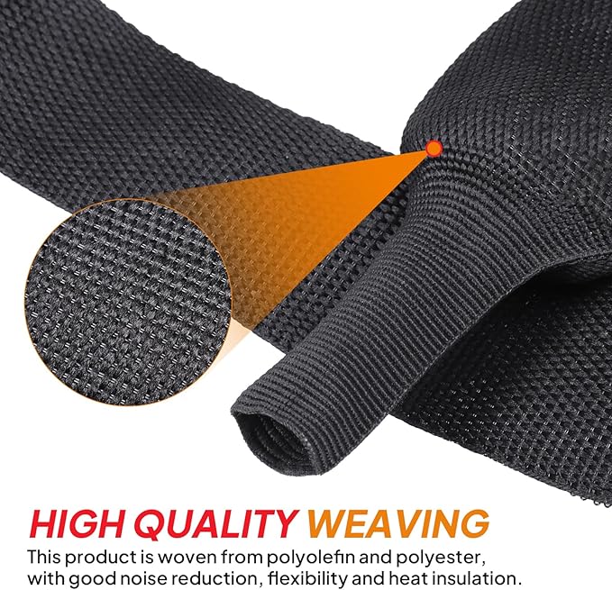 Black 2:1 Ratio Automotive Heat Shrink Braided Sleeving,Wear-Resistant Flat Woven Shrinkable Sleeve Fabric Car Cable Wires Hoses Protection (2''-35ft)