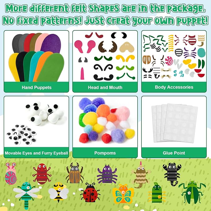 WATINC 12 Pcs Hand Puppet Making Kit, Art Craft Felt Sock Puppet Toys, Creative - Image 3