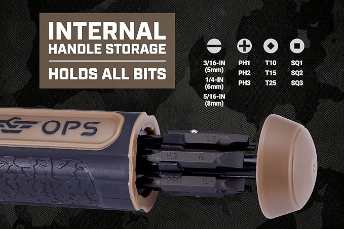 Spec Ops Tools Ratcheting Screwdriver, 12-in-1, Includes 6 Double-Sided S2 Steel Bits, Magnetic, Cr-Mo Steel Shaft, 3% Donated to Veterans Flat Dark Earth/Black
