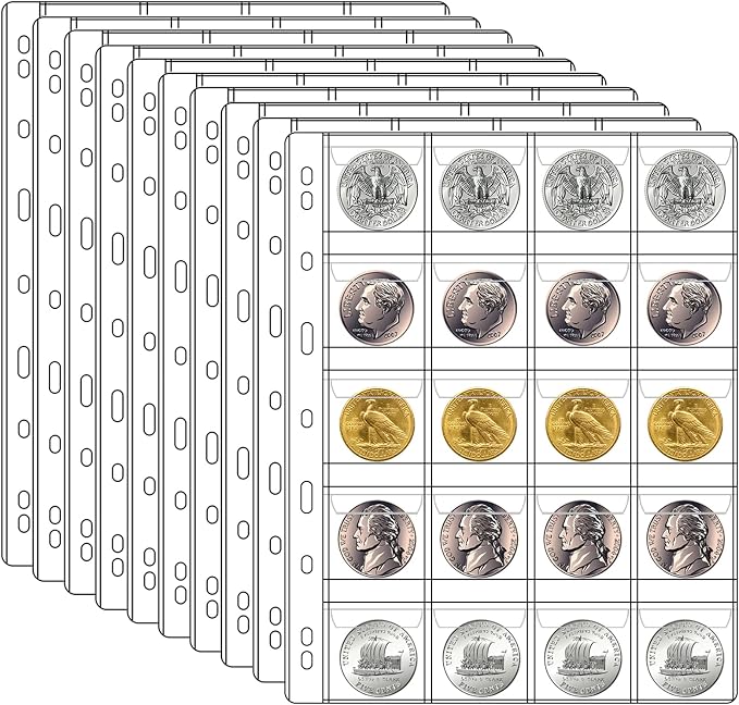 20 Pocket Coin Pages for Collectors, 10 Sheets Coins Sleeves Coin Holders Stamp by carinacoco