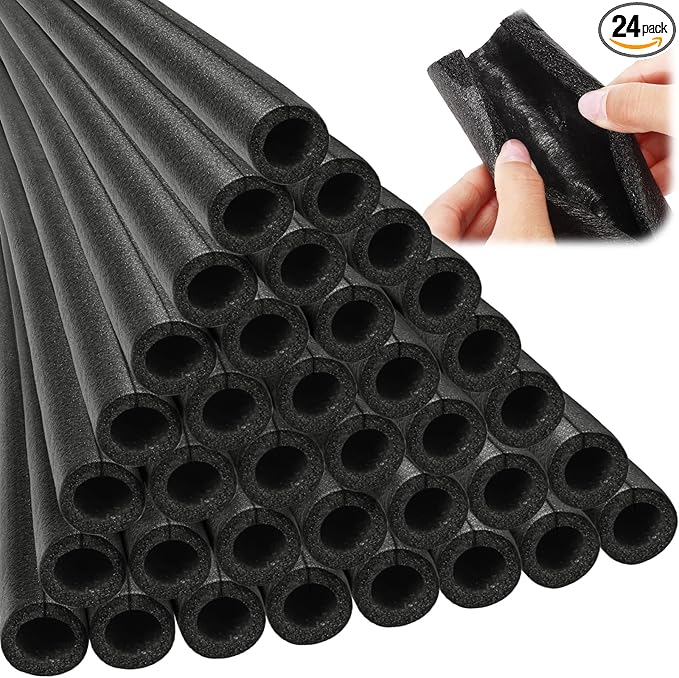Amylove 24 Pcs 3.3 Feet Foam Pipe Insulation Foam Tube Insulating Water Pipe Pool Swim Noodles Heat Preservation Pipe Covers for Tubing Outdoor Freeze Protection (Black,1 Inch)