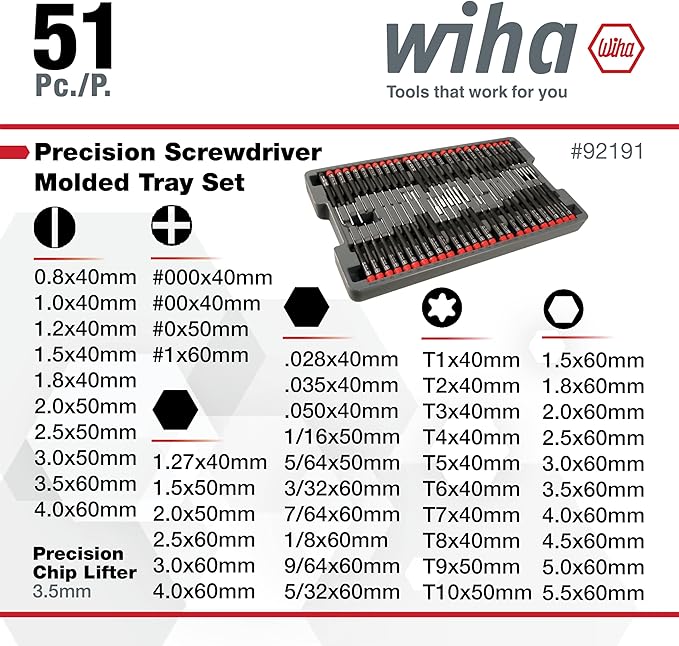 Wiha 92191 Precision Screwdrivers 51 Pcs Master Set in Storage Tray