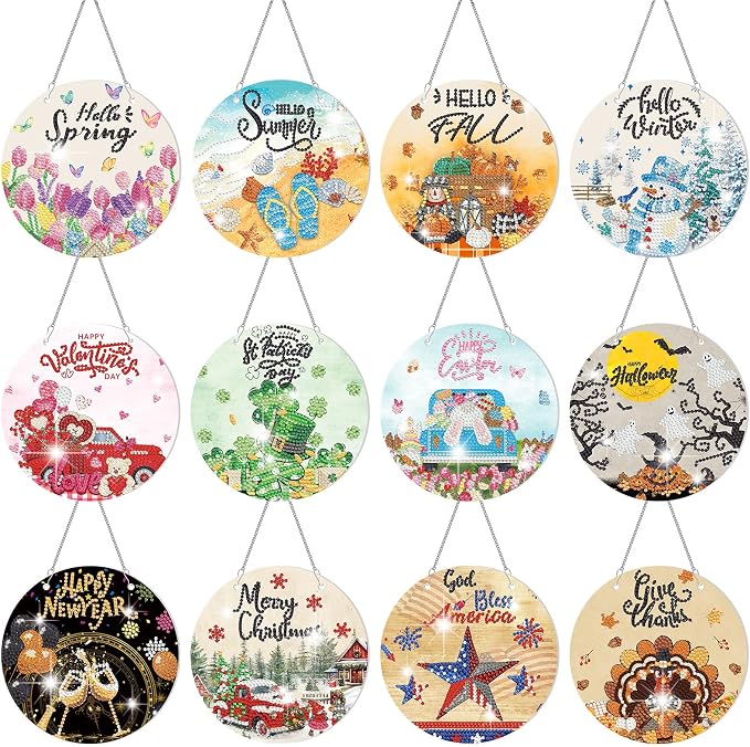 Cinnvoice 12 Pcs Summer Seasonal Diamond Art Hanging Ornament Kit by Cinnvoice