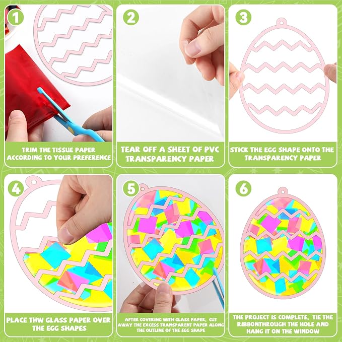 32 Sets Easter Egg Suncatchers Craft Kit DIY Window Stained Glass Effect Easter - Image 3