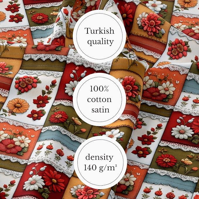 Patchwork Floral Cotton Fabric Panel 61 x 36.6 Inches, Vintage Quilt Style - Image 4