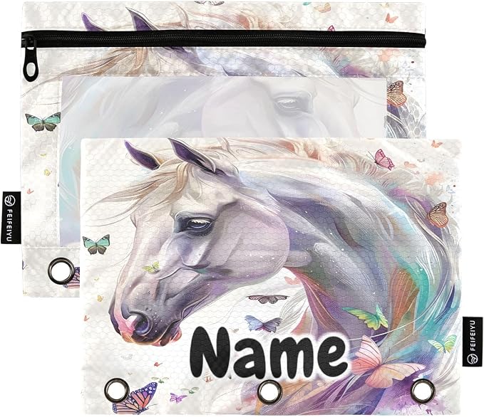 Custom White Horse Butterflies Pencil Pouch by BOENLE-WELCOMEYOURCOMING