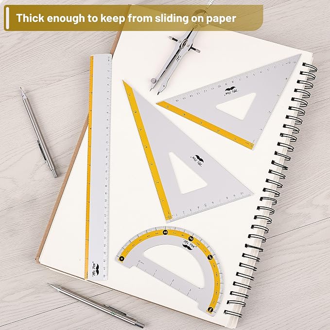 Mr. Pen- Metal Geometry Kit, 4 Pack, 45° & 30°/60° Set Squares | 6" Protractor - Image 5