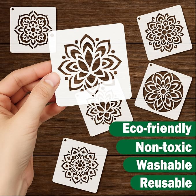 Stencils 4in 50pcs Craft Paint Template Reusable Plastic Templates Mandala - Image 3