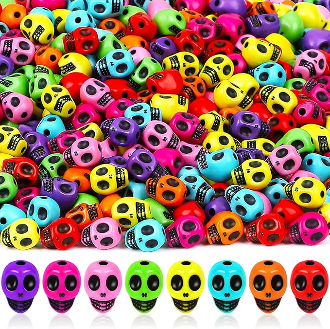 Augshy 700Pcs Halloween Skull Beads, Colorful Skeleton Skull Head Shape Beads by Augshy