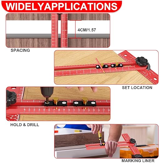 Woodworking T Square Ruler, Precision Drilling Positioning Measuring Tools, Adjustable Aluminum Alloy Sliding 13.5 Inch T-Square Ruler with Angle Adjustment for Carpenter Work and Architect