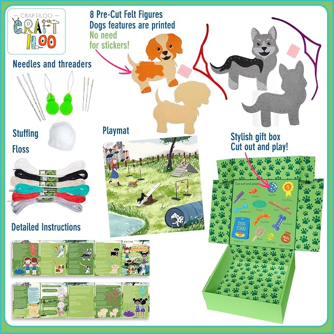 CRAFTILOO 8 Pre-Cut Dogs Stuffed Animal Fun Kids Sewing Kit - Image 3