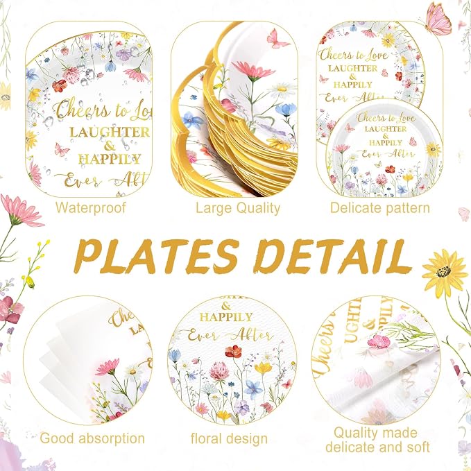 Pickmesh 400 Pcs Floral Bridal Shower Party Supplies Decorations Include Cheers - Image 3