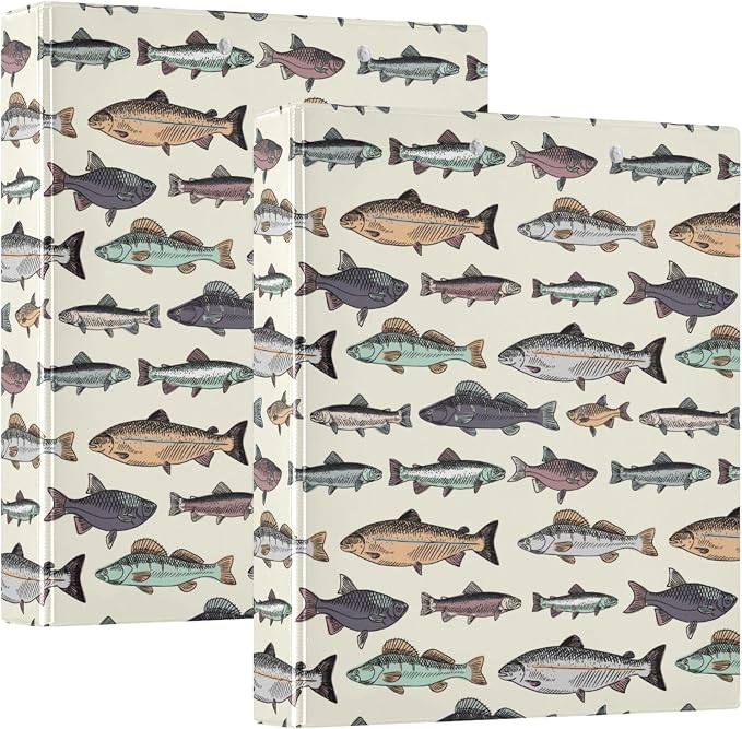 Sea Fish Round Ring Binders Ocean Creatures 3 Ring Clipboard Binder by Wamika