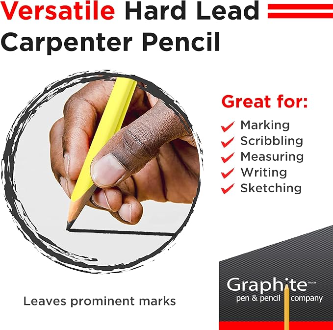 GRAPHITE Hard Lead Carpenter Pencil #2 Lumber Pencil Pack of 12 PCS - Image 4