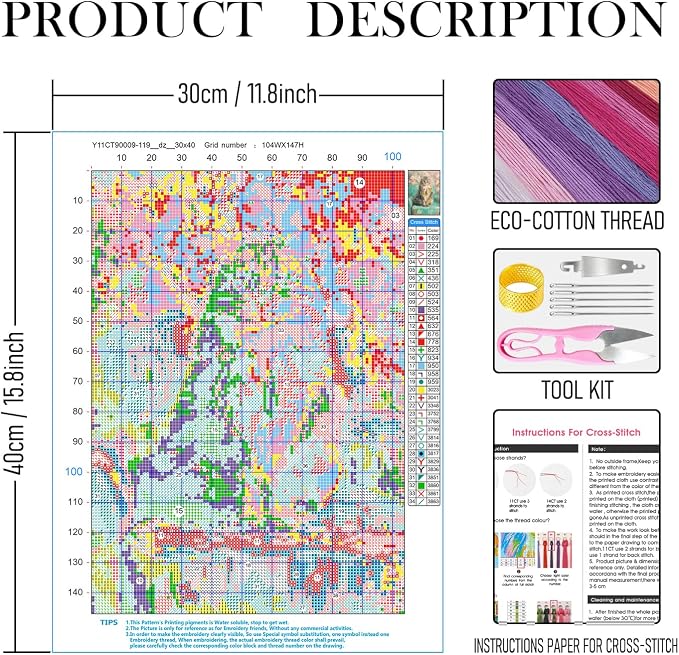 RLTXBUK Cat Cross Stitch Kits, Whimsical Floral Siberian Cat Stamped Counted - Image 2