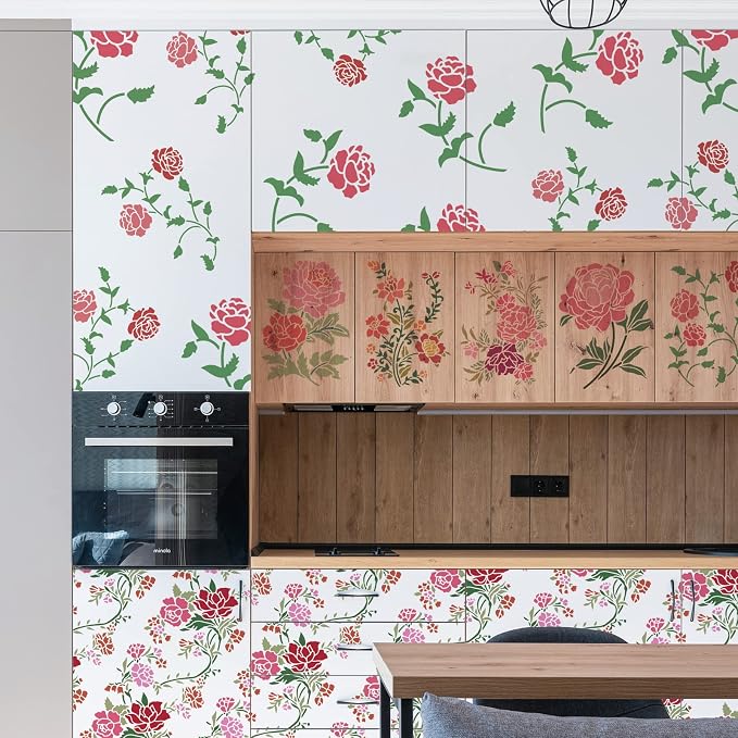 INFUNLY 8pcs Peony Wall Stencils - Image 4