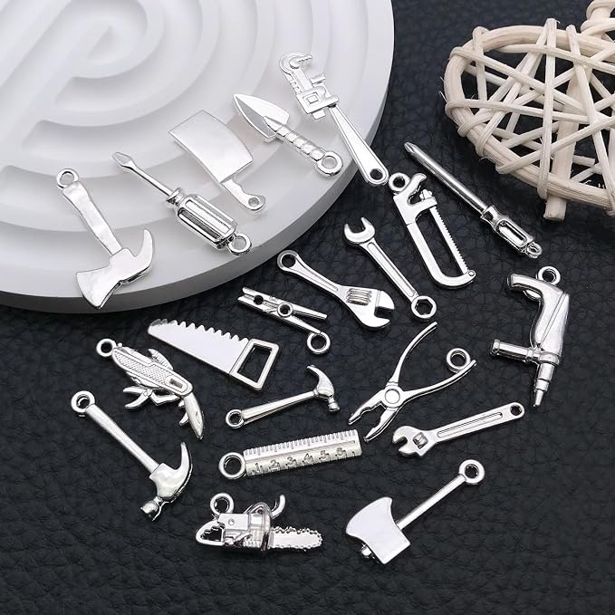 WOCRAFT 60pcs Bright Silver Tools Charms Bracelet Charms - Image 3
