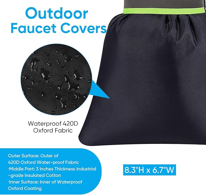 12Pack Outdoor Faucet Covers for Winter - 6.7"W x 8.3"H Hose Bib Covers for Winter Freeze Protection with Reflective strips Outside Spigot Pipe Reusable Waterproof Insulated backflow Cover,Black
