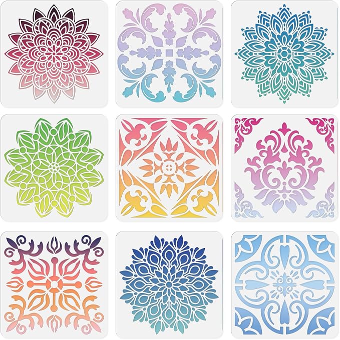 INFUNLY 9PCS/Set Mandala Flowers Wall Stencils - Image 7