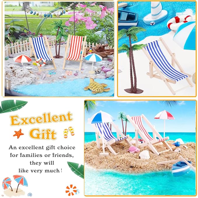 31 Pcs Beach Miniature Dollhouse Decoration, Umbrella Palm Chair Miniature Toys - Image 3