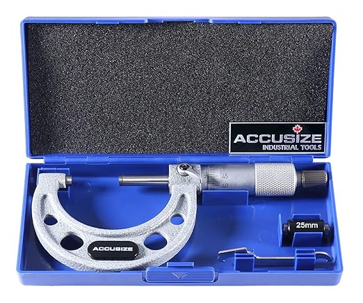 Accusize Industrial Tools 25-50mm by 0.01mm Ultra-Precision Outside Micrometer, EG00-0050