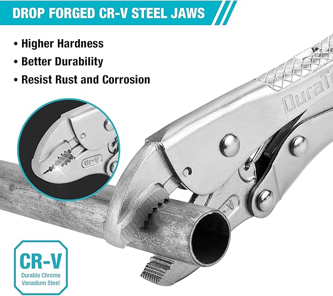 DURATECH 7-Inch Locking Pliers, Premium Cr-V Construction, Curved Jaw Locking Pliers with Wire Cutter, Fit for Clamping Twisting Welding
