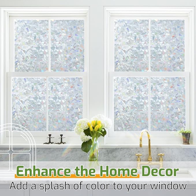 LUTE Rainbow Window Privacy Film, Stained Cling, 23.6" x 157.4" | 3D Decorative - Image 9