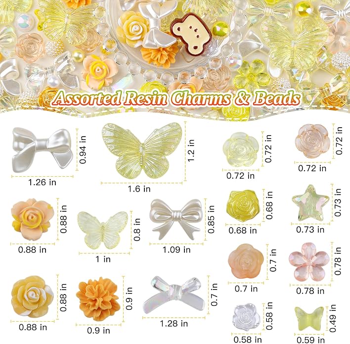 350 Pieces 3D Resin ABS Colorful Rose Flower Bows Butterfly Charms - Image 3