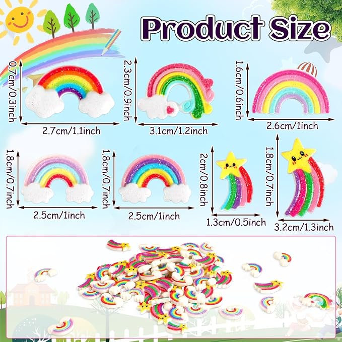 JUNEBRUSHS 80 Pcs Mini Resin Rainbow, Tiny Rainbow Themed Ornaments 8 Styles - Image 2