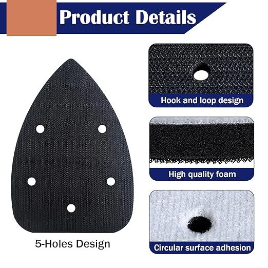 2 Pack Mouse Detail Sanding Interface Pads 5 Holes, Hook and Loop Mouse Sander Triangle Sanding Pads, Foam Pads for Detail Sander 140mm*100mm