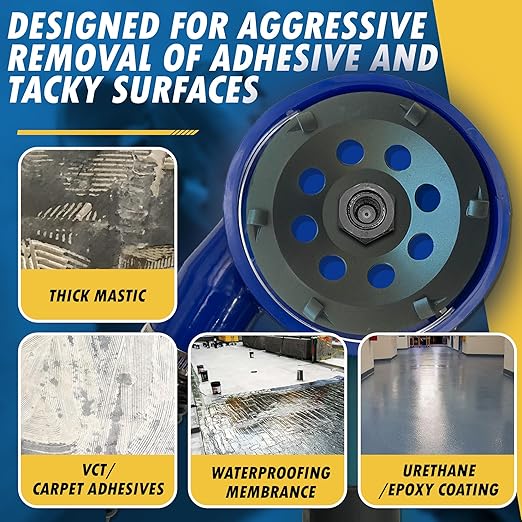7" PCD Grinding Wheel for Epoxy, Glue, Mastic and Paint, 6 PCD Segments, 7/8"-5/8" Non-Threaded Arbor