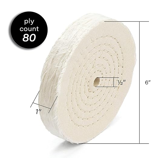 ENKAY - 6" Extra Thick Spiral Sewn Buffing Wheels (2 Pack) for Polishing Metal and More, for Use with Polishing Compounds, Buffing Machines & Bench Grinders (80 Ply Each)