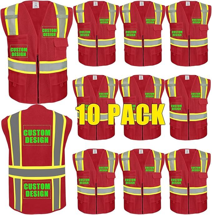 BeautyWill Custom Safety Vest Customized Logo Class 2 High Visibility Reflective Vest with Pockets Construction workwear