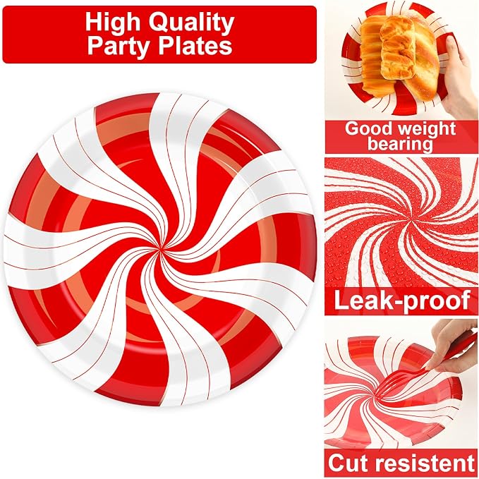 50 Guests Christmas Candy Cane Plates and Napkins Party Supplies Peppermint - Image 4