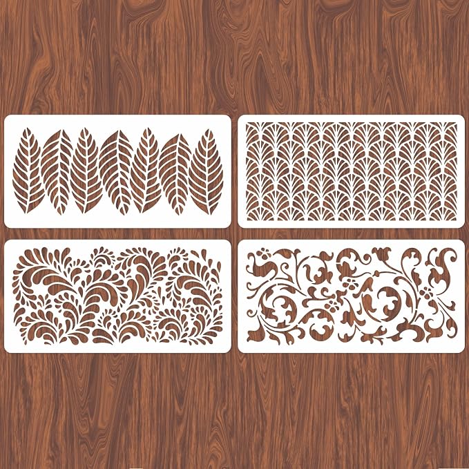 INFUNLY 4pcs Floral Wall Stencil Fern Pattern Reusable Stencil by INFUNLY