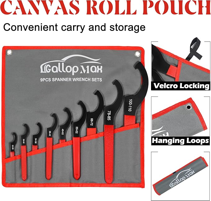 9Pcs Coilover Spanner Wrench Set, Universal Spanner Wrenches Motorcycle Shock Wrench Adjustable Carbon Steel Coil Over Adjustment Tool (Red)