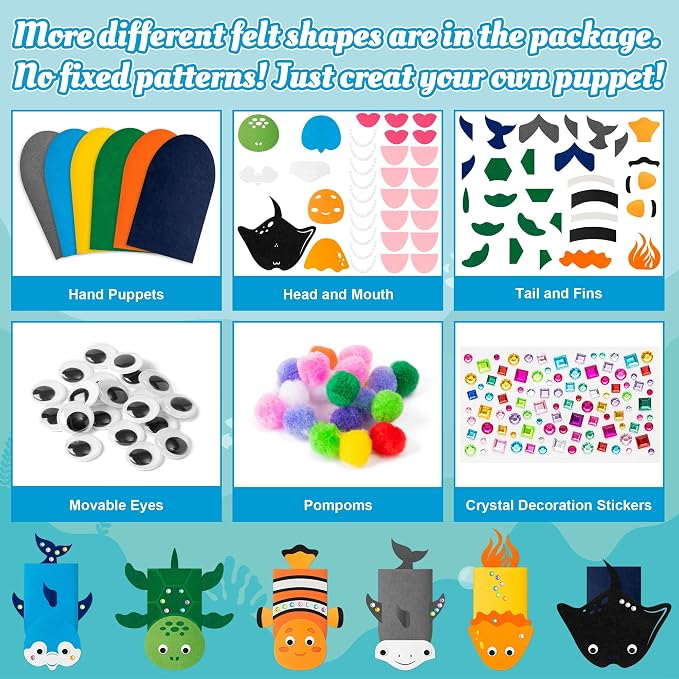 WATINC 6Pcs Hand Puppet Making Kit, Art Craft Felt Sock Puppet Toys, Creative - Image 3