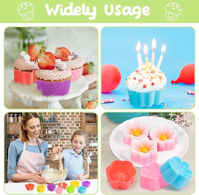 R HORSE 42Pcs Mini Size Silicone Molds, 2 x 0.8 inch Cupcake Multi Flower - Image 5