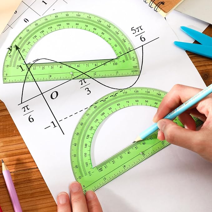 EBOOT Plastic Protractor Math Protractors 180 Degrees, 6 Inch, Pack of 2 (Green)