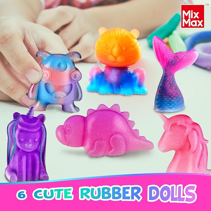 MixMax Make Your Own Squishies Toys, 6 Packs Rubber Dolls Making Kit - Image 2