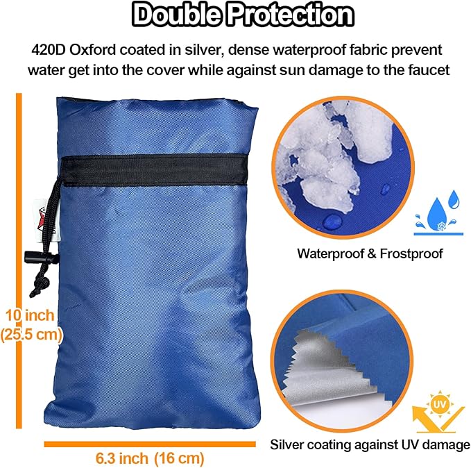 Enlarge Outdoor Faucet Cover for Winter Freeze Protection, 3M Thinsulate, 10”H x 6.3”W Hose Bib Covers for Wall Taps Outside, Waterproof & Frost Free Insulated Spigot Cover, 4 Pcs Faucet Socks - Blue
