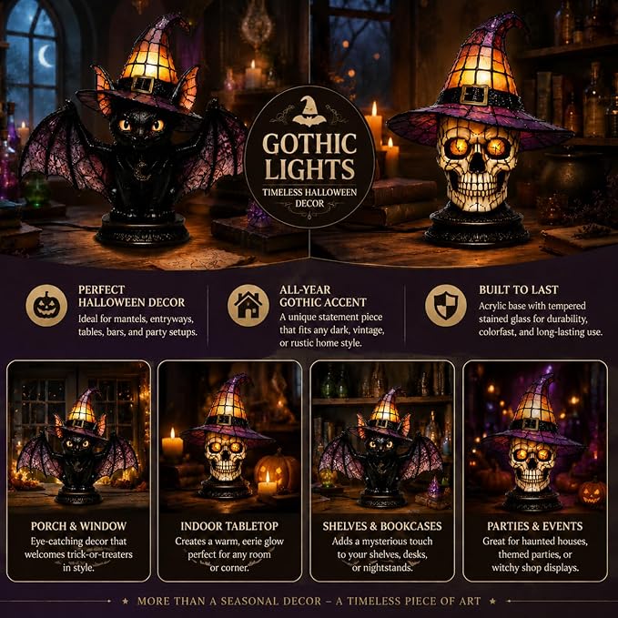 Resin Black Cat Witch Hat Table Lamp - Image 3