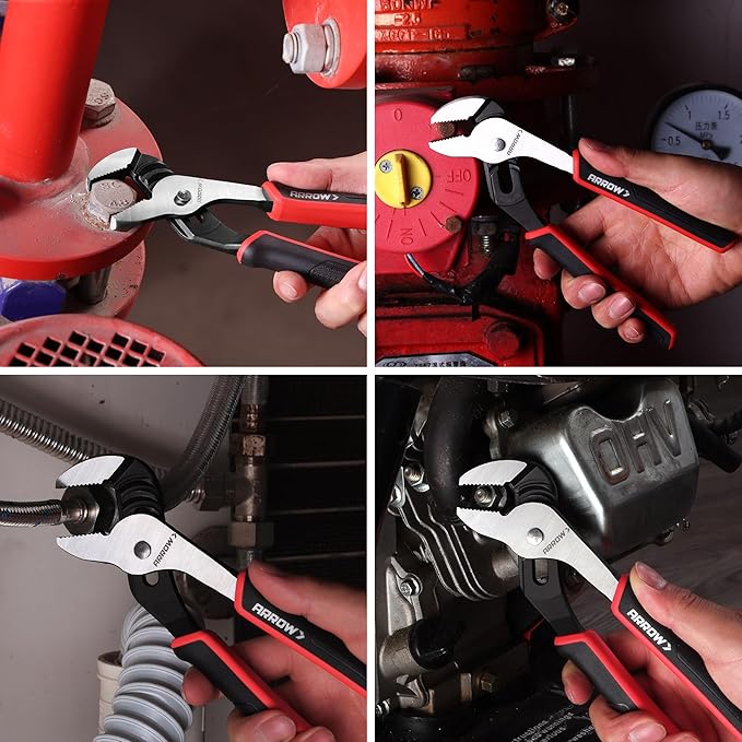 ARROW 2-Piece Groove Joint Pliers, 8" & 10" Adjustable Water Pump Pliers with TPR Handle, High Carbon Steel Tongue and Groove Plier for Plumbing, Automotive and Household Repairs