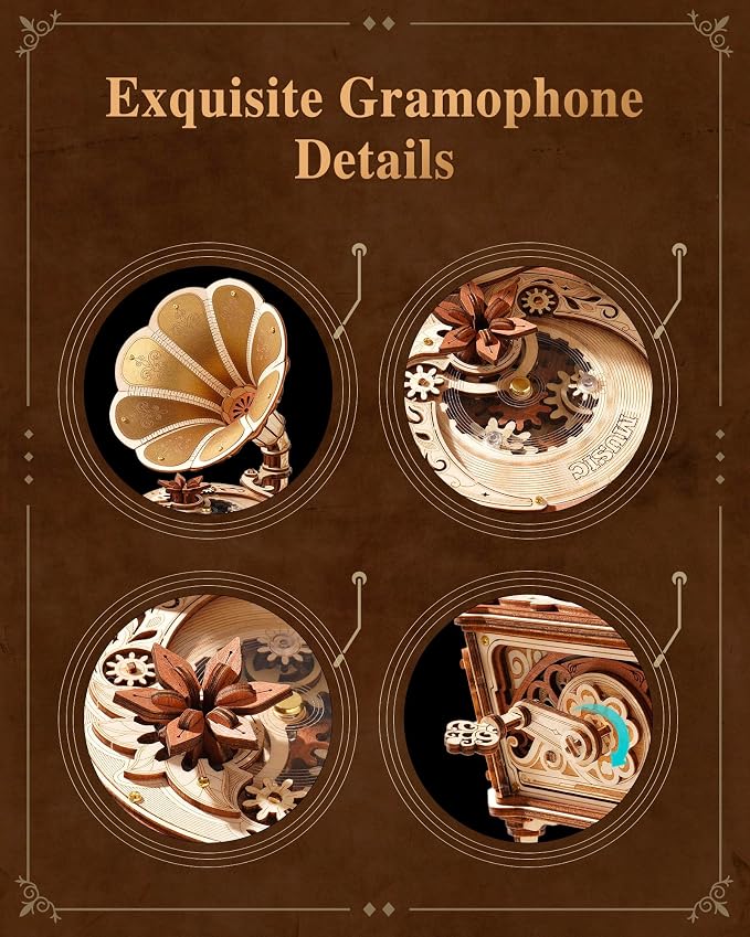ROKR 3D Wooden Puzzles for Adults, Diva Phonograph Music Box Mechanical Model - Image 7