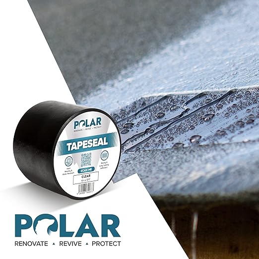 Polar TapeSeal Clear - 2" x 5 ft | Rubberised Waterproof Tape for Leaks & Cracks on Roofs, PVC Pipes, Downpipes, Plumbing & Gutters | All-Purpose Indoor & Outdoor Sealant Tape for Lasting Protection