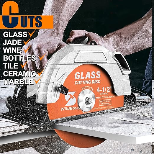 Glass Cutting Disc 4-1/2 Inch (5PCS) for Angle Grinder with 7/8" Arbor Hole, 0.63" Ultra-Thin Saw Blade Wheel Polishing Diamond Cutting Disc for Glass, Jade, Wine Bottles, Tile, Ceramic, Marble