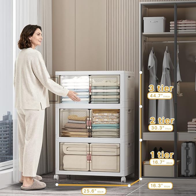 UAMFURI Stackable Storage Bins, 336QT Collapsible Drawers - Image 3