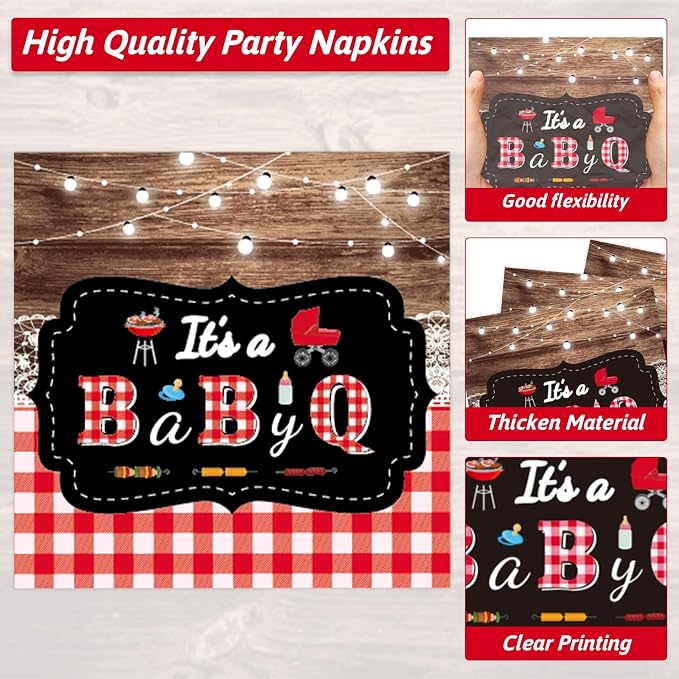 200pcs BBQ Baby Shower Plates Napkins Baby Q Paper Tableware Set It's A BabyQ - Image 4